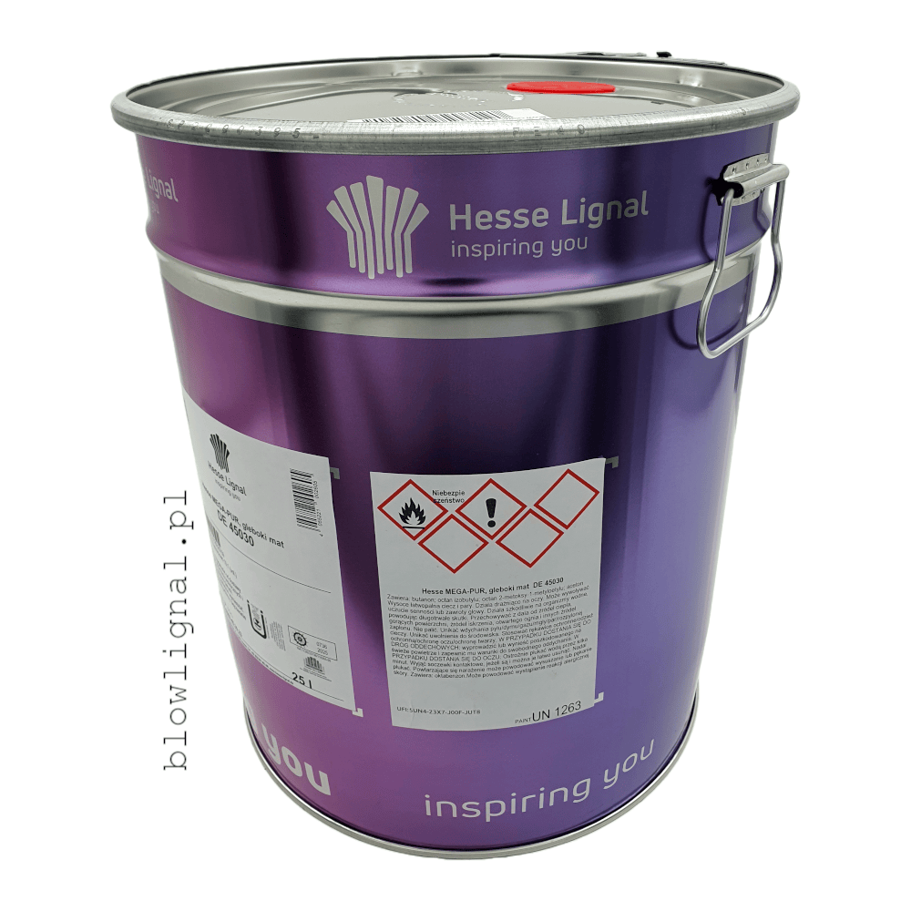 de 45030 megapur z boku widać etykietę gdzie są znaki sorzegawcze bańka 25 l ogrinalne opakowanie hesse lignal