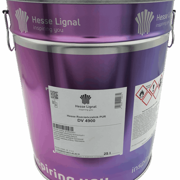 Rozcieńczalnik uniwersalny PUR Hesse DV 4900, 25 L, do lakierów poliuretanowych, poprawia rozlewność i wydajność.