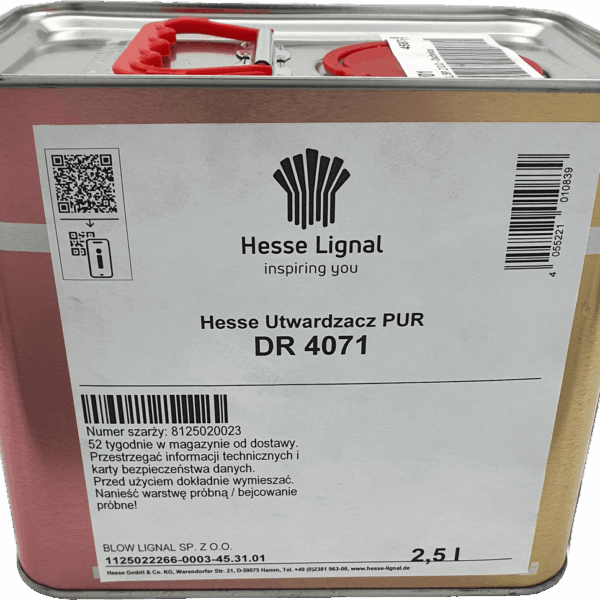 Utwardzacz PUR Hesse DR 4071, 2,5 L, do lakierów PUR, skraca czas schnięcia i montażu.