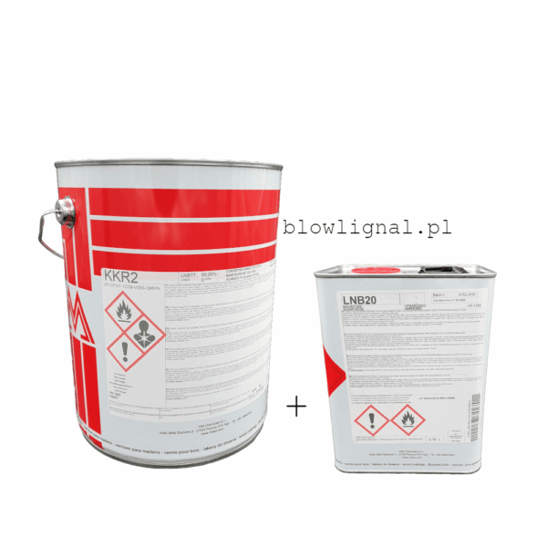 Zestaw lakieru nawierzchniowego Milesi KKR 2 mat 5 kg + LNB 20 2,5 L. Oryginalne metalowe opakowania, ochrona UV, proporcja 2:1.