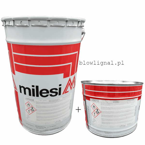 Zestaw Milesi LBR 608 biały podkład PUR 25 kg + LNB 613 12,5 L. Idealne krycie, brak spływania na elementach 3D.