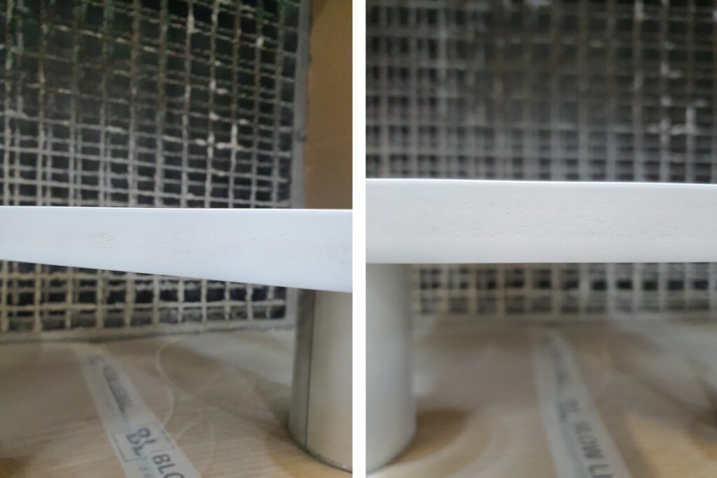 Krawędzie juz po pierwszej warstwie podkładu z izolantem LBR21811 wygladają zdecydowanie lepiej. 