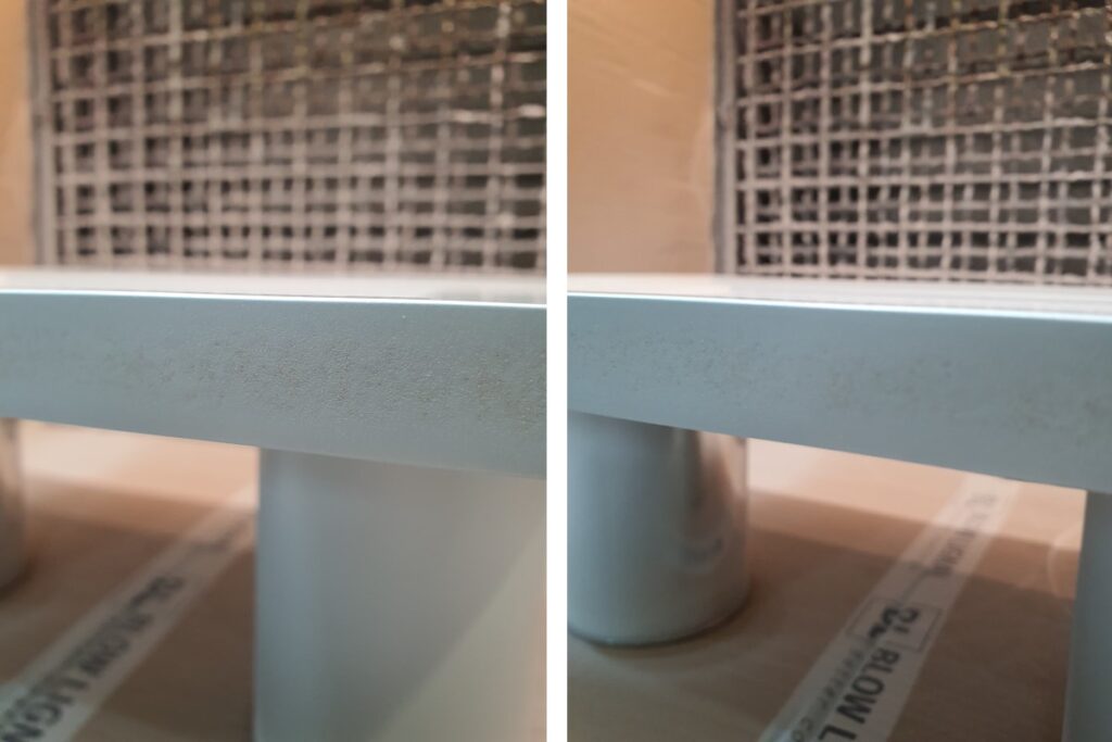 Zdjęcie pokazuje niedoskonałości krawędzi wynikające z braku zastosowania izolantu LBR21811. 