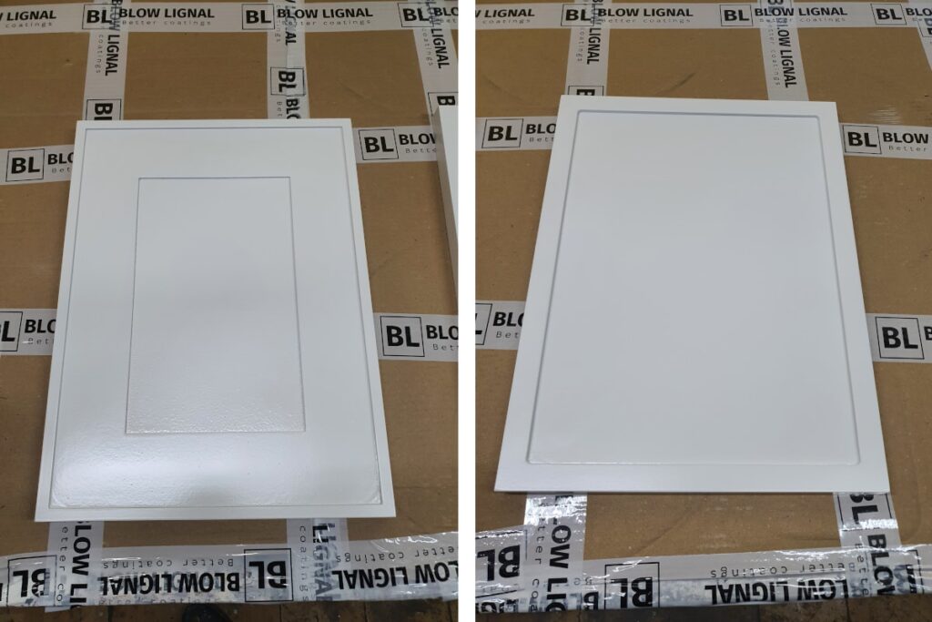 Porównanie dwóch frontów testowych. Po lewej front bez zastosowania izolantu a po prawej z izolantem do mdf LBR21811.